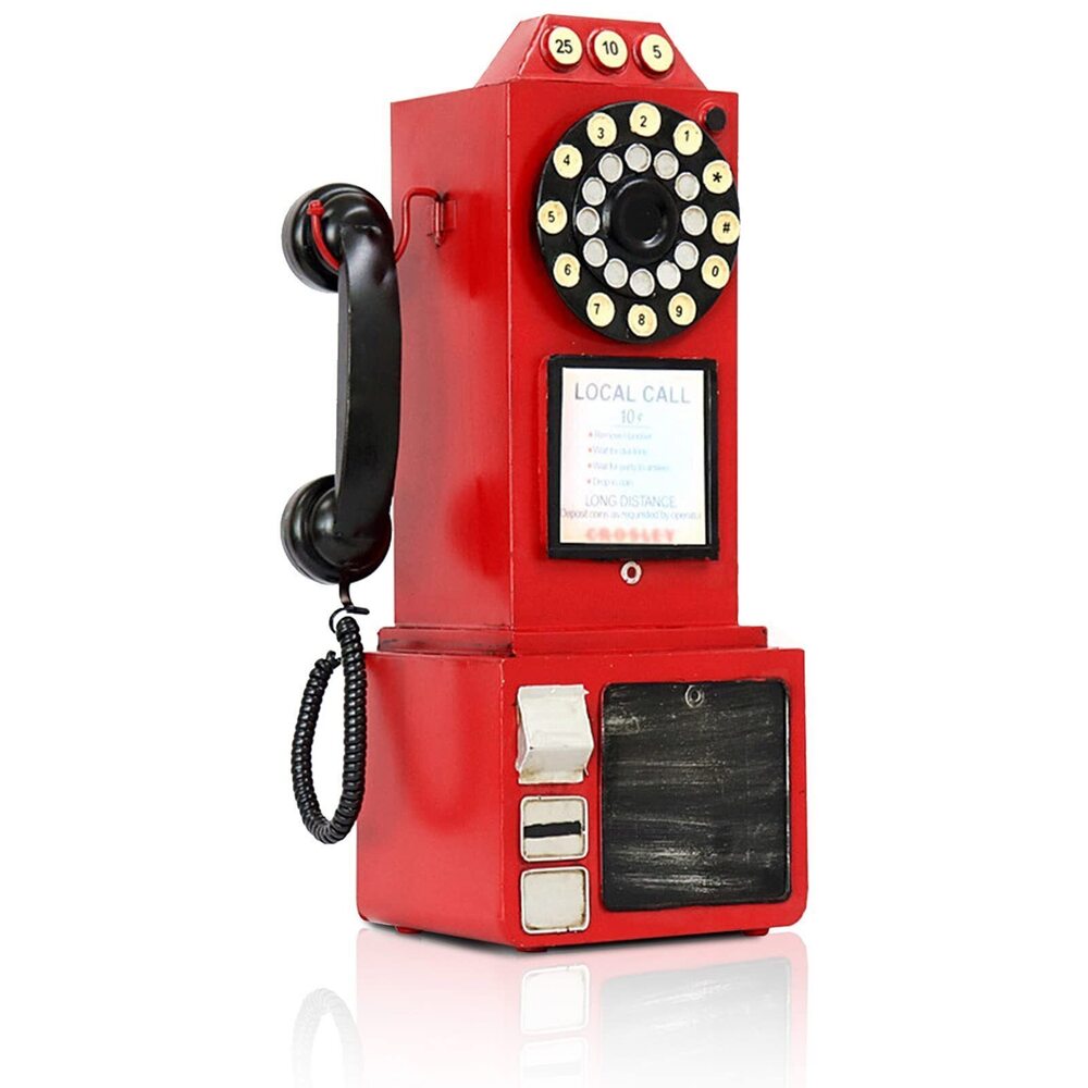 3737 Antique Telephone - Red Rotary Dial Landline Phone Model Vintage